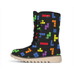 Colorful Block Puzzle Game Pattern Print Winter Boots