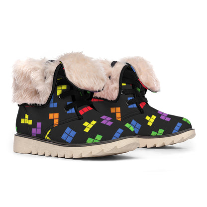 Colorful Block Puzzle Game Pattern Print Winter Boots