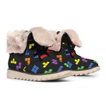 Colorful Block Puzzle Game Pattern Print Winter Boots