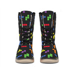 Colorful Block Puzzle Game Pattern Print Winter Boots