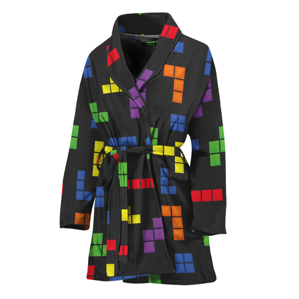Colorful Block Puzzle Game Pattern Print Women's Bathrobe