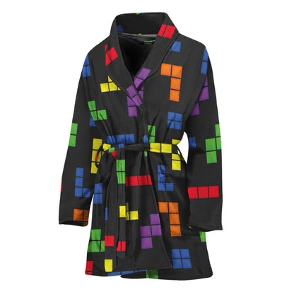 Colorful Block Puzzle Game Pattern Print Women's Bathrobe