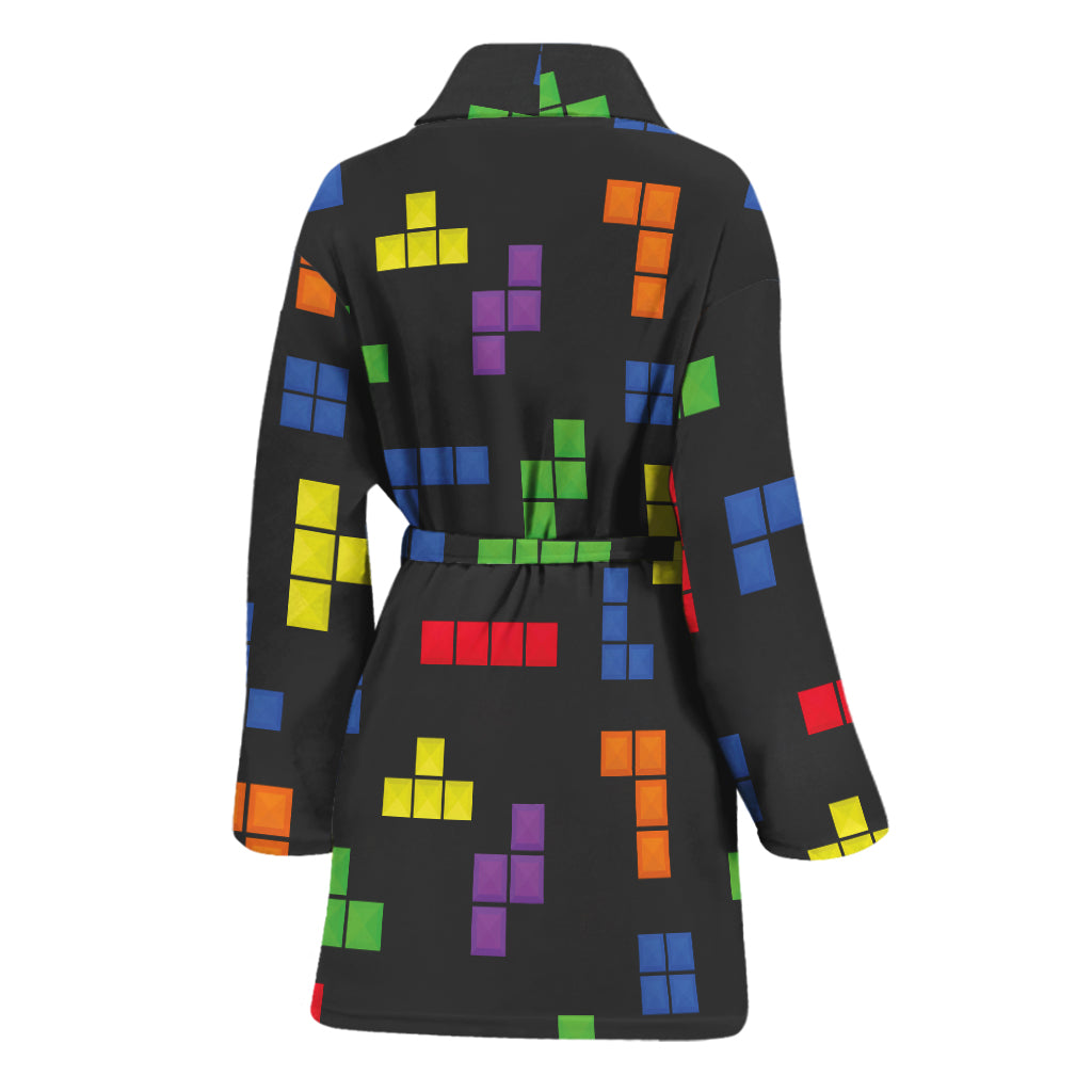 Colorful Block Puzzle Game Pattern Print Women's Bathrobe