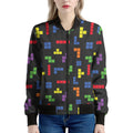 Colorful Block Puzzle Game Pattern Print Women's Bomber Jacket