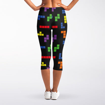Colorful Block Puzzle Game Pattern Print Women's Capri Leggings