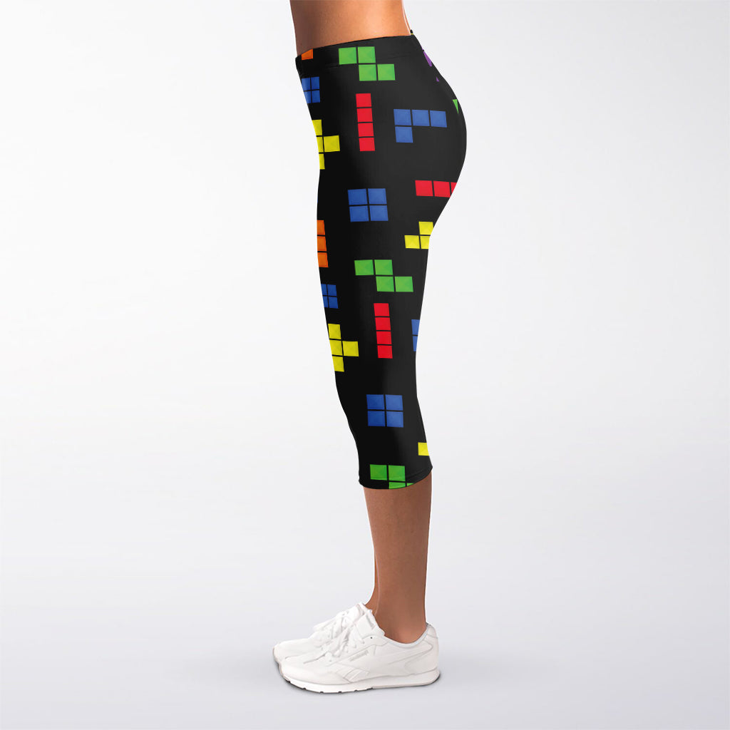 Colorful Block Puzzle Game Pattern Print Women's Capri Leggings