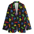 Colorful Block Puzzle Game Pattern Print Women's Cotton Blazer