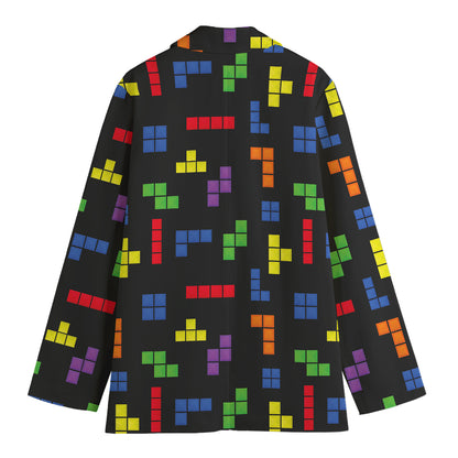 Colorful Block Puzzle Game Pattern Print Women's Cotton Blazer