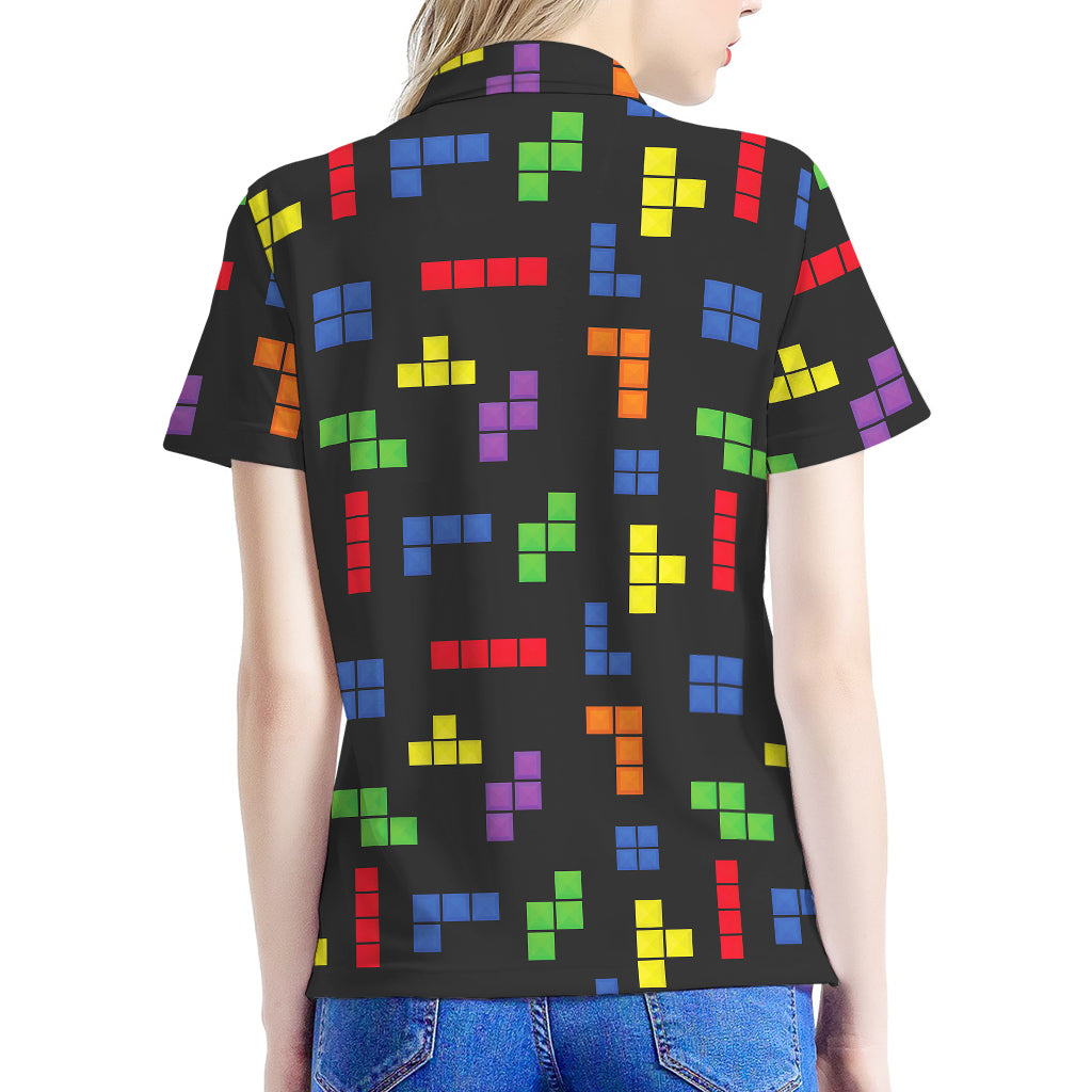 Colorful Block Puzzle Game Pattern Print Women's Polo Shirt