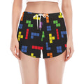 Colorful Block Puzzle Game Pattern Print Women's Split Running Shorts