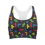 Colorful Block Puzzle Game Pattern Print Women's Sports Bra