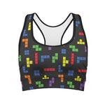 Colorful Block Puzzle Game Pattern Print Women's Sports Bra