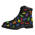 Colorful Block Puzzle Game Pattern Print Padded Collar Lace Up Boots