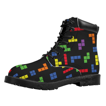 Colorful Block Puzzle Game Pattern Print Work Boots