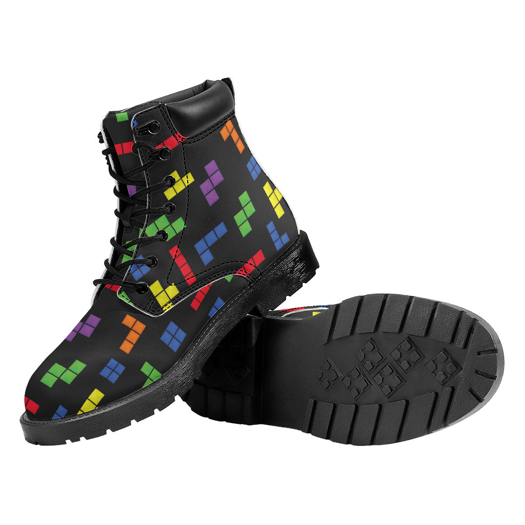 Colorful Block Puzzle Game Pattern Print Work Boots
