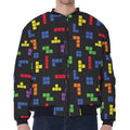 Colorful Block Puzzle Game Pattern Print Zip Sleeve Bomber Jacket