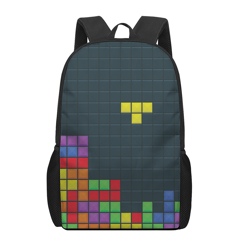 Colorful Block Puzzle Video Game Print 17 Inch Backpack