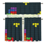 Colorful Block Puzzle Video Game Print 3 Piece Kitchen Curtains