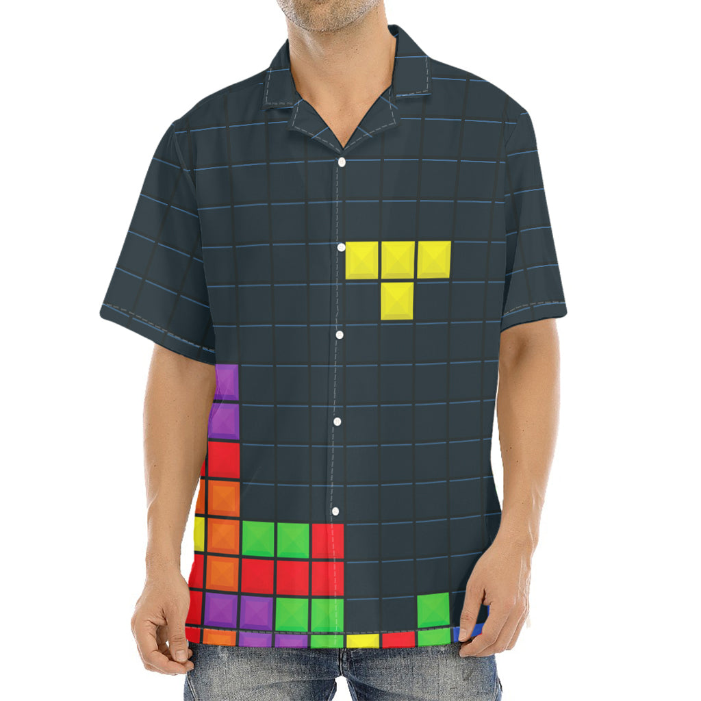 Colorful Block Puzzle Video Game Print Aloha Shirt