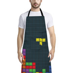 Colorful Block Puzzle Video Game Print Bib Apron With Pocket