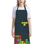 Colorful Block Puzzle Video Game Print Bib Apron With Pocket