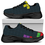 Colorful Block Puzzle Video Game Print Black Chunky Shoes