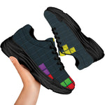 Colorful Block Puzzle Video Game Print Black Chunky Shoes
