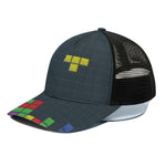 Colorful Block Puzzle Video Game Print Black Mesh Trucker Cap