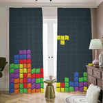 Colorful Block Puzzle Video Game Print Blackout Pencil Pleat Curtains