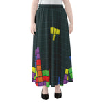 Colorful Block Puzzle Video Game Print Chiffon Maxi Skirt