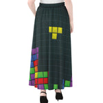 Colorful Block Puzzle Video Game Print Chiffon Maxi Skirt