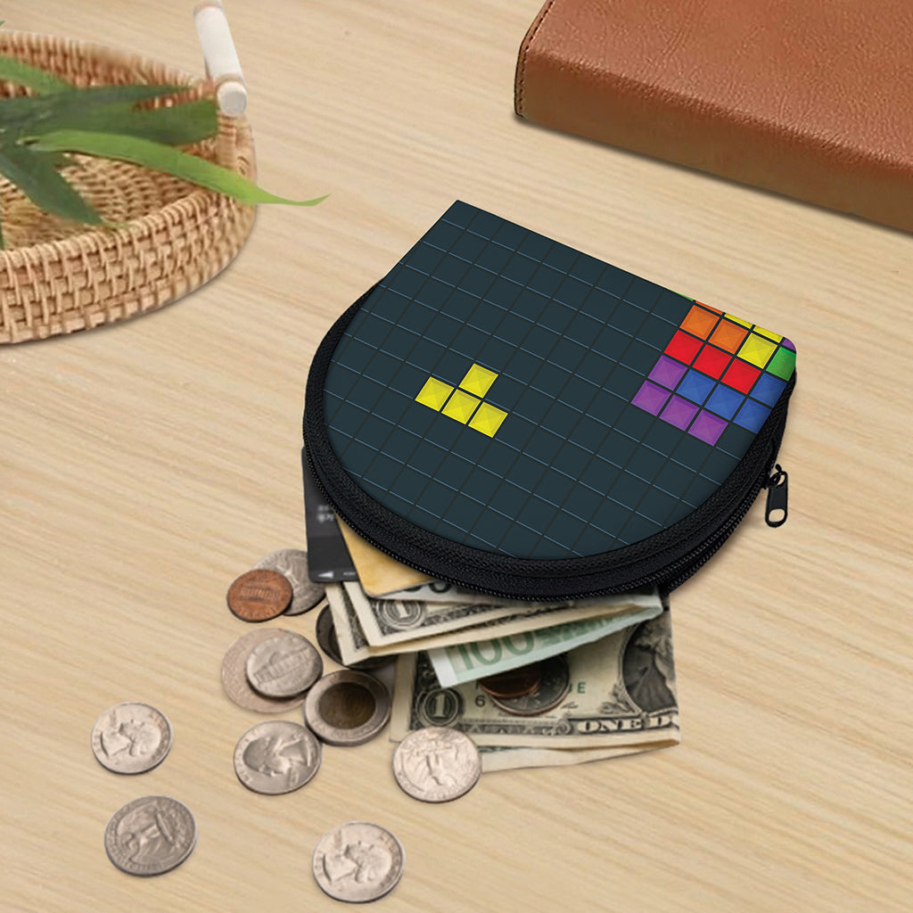 Colorful Block Puzzle Video Game Print Coin Purse