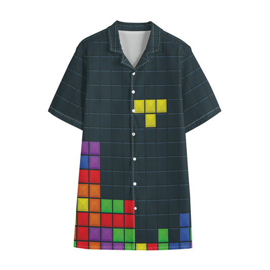Colorful Block Puzzle Video Game Print Cotton Hawaiian Shirt