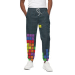 Colorful Block Puzzle Video Game Print Cotton Pants