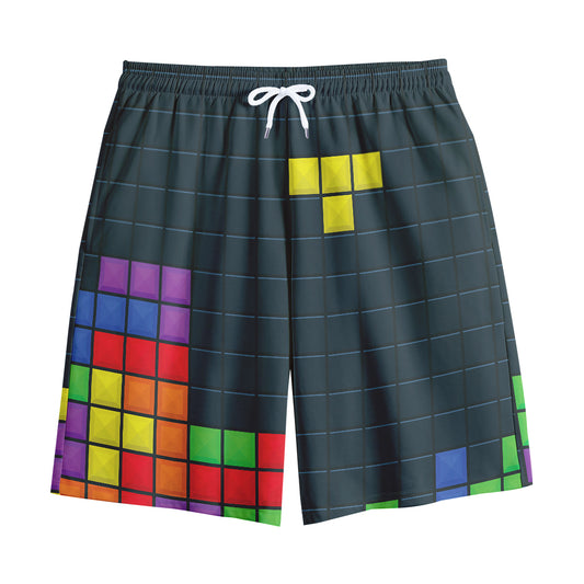 Colorful Block Puzzle Video Game Print Cotton Shorts