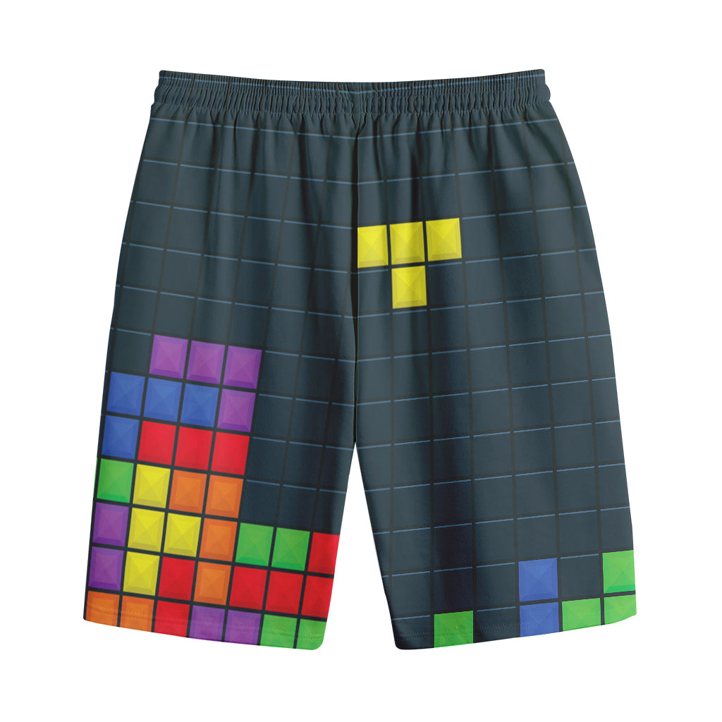 Colorful Block Puzzle Video Game Print Cotton Shorts