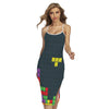 Colorful Block Puzzle Video Game Print Cross Back Cami Dress