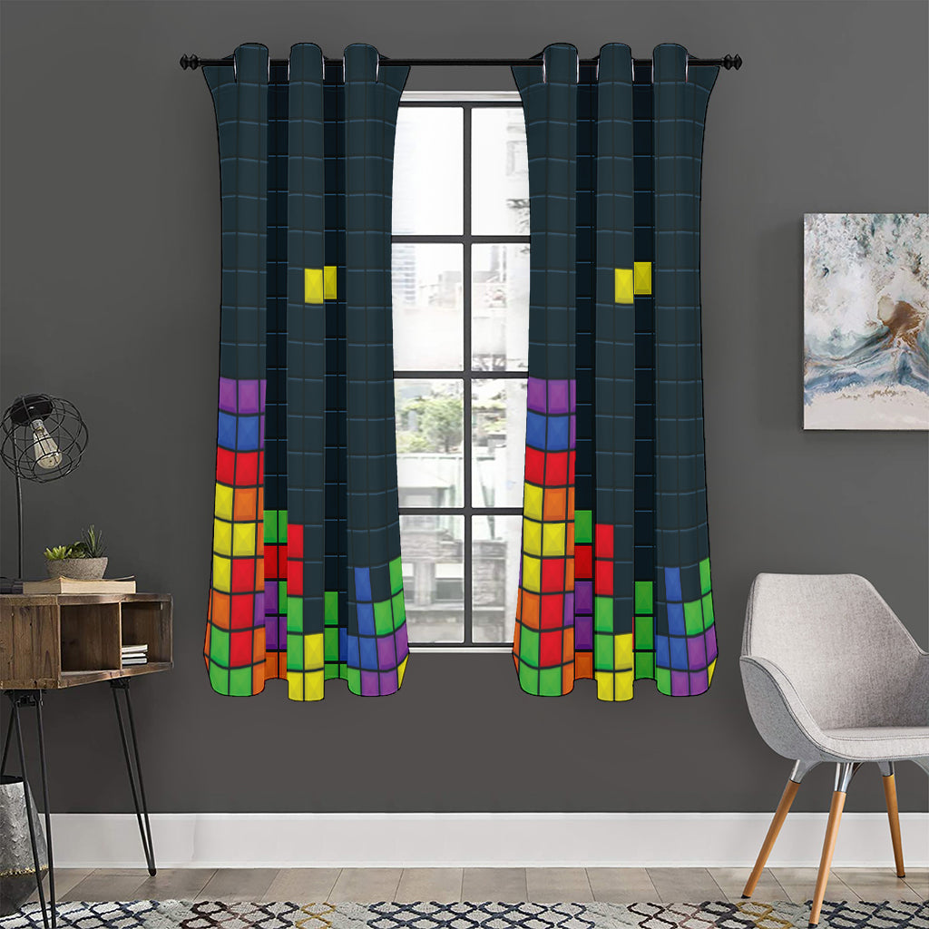 Colorful Block Puzzle Video Game Print Curtain