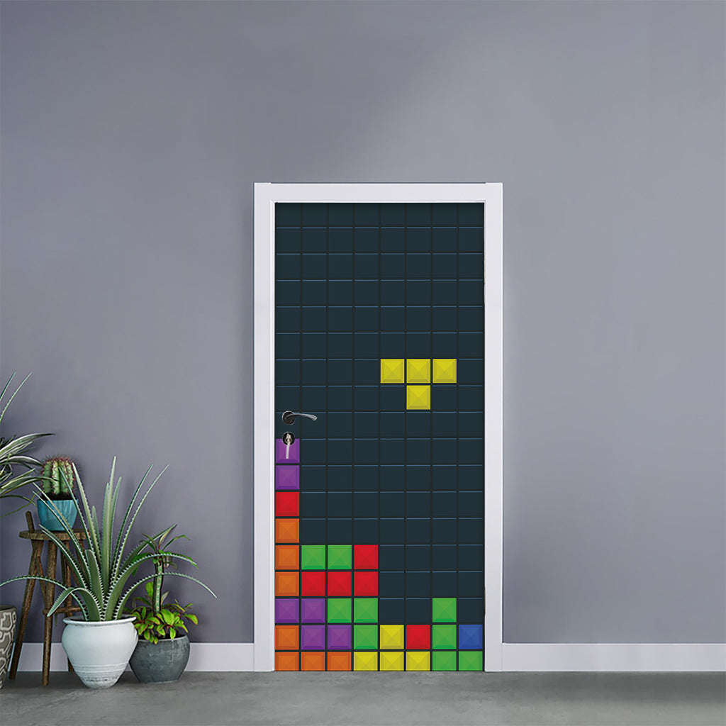 Colorful Block Puzzle Video Game Print Door Sticker