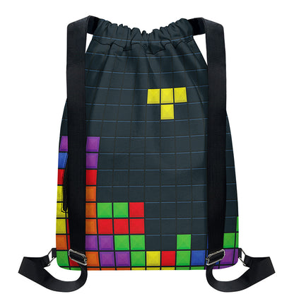 Colorful Block Puzzle Video Game Print Drawstring Backpack
