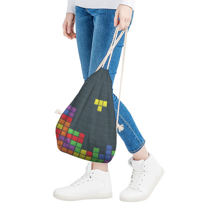 Colorful Block Puzzle Video Game Print Drawstring Bag