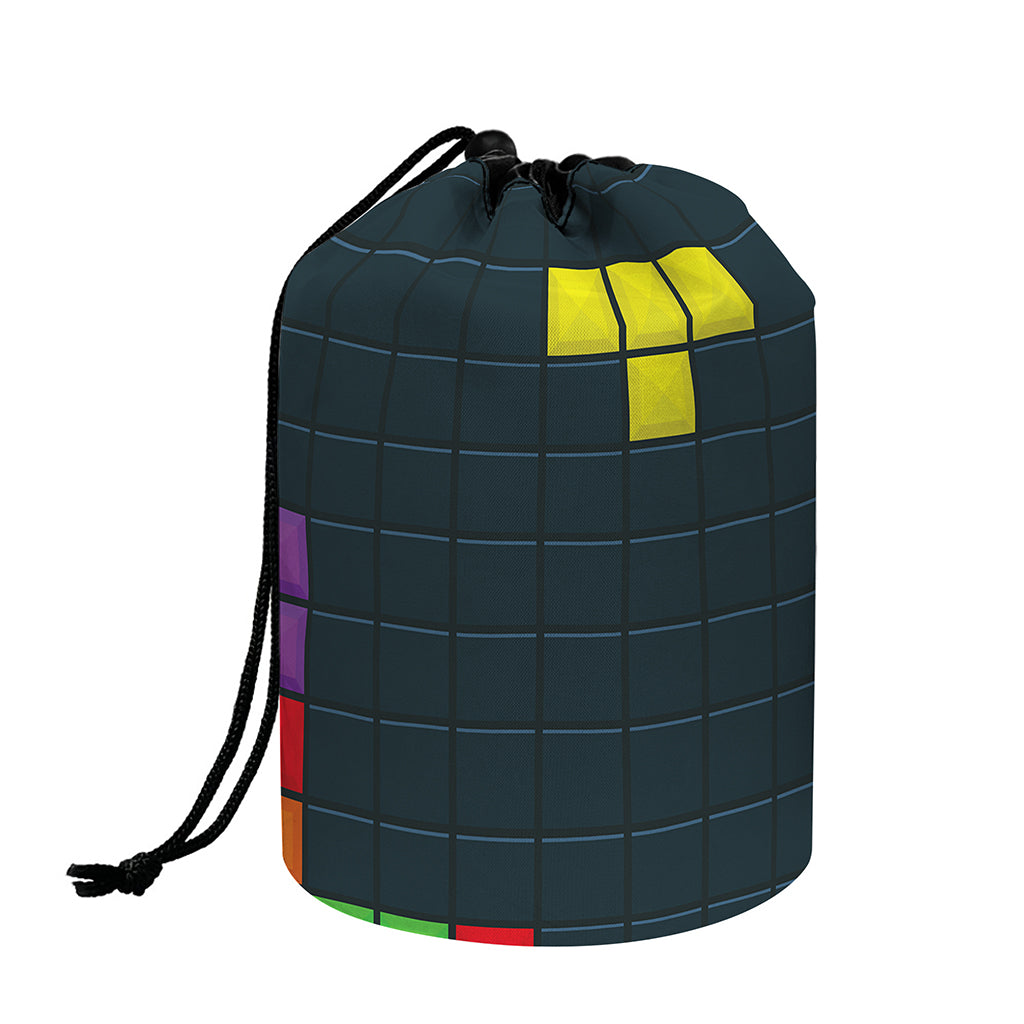 Colorful Block Puzzle Video Game Print Drawstring Makeup Bag