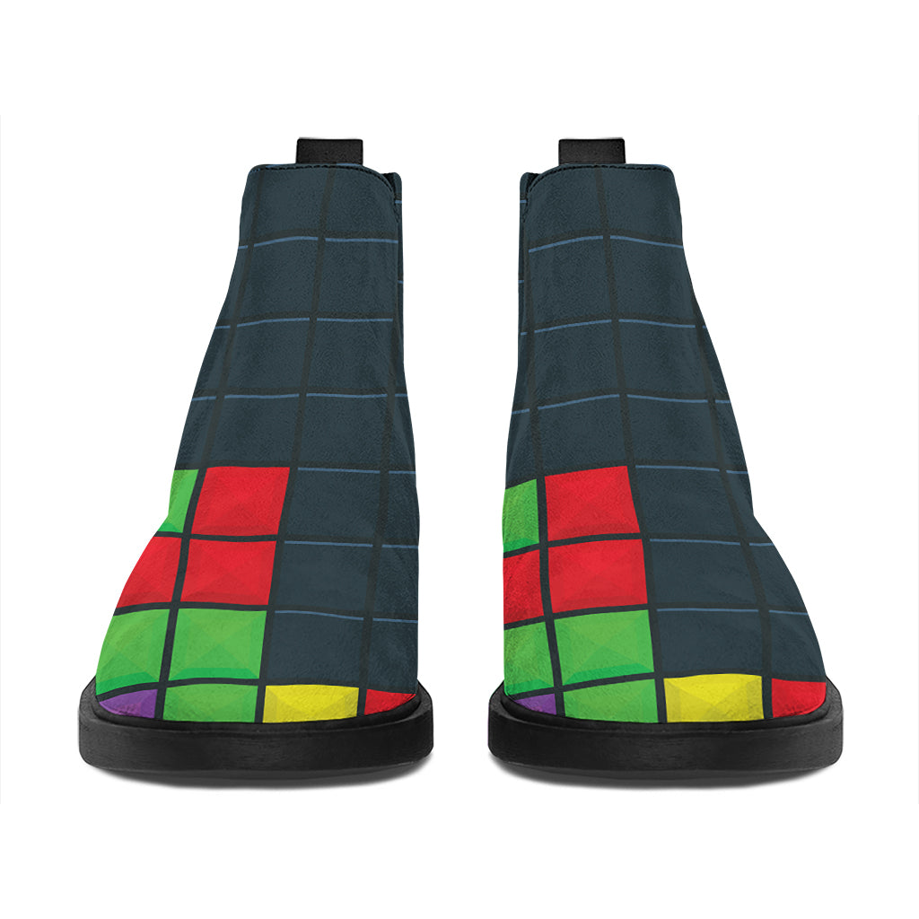 Colorful Block Puzzle Video Game Print Flat Ankle Boots