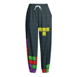 Colorful Block Puzzle Video Game Print Fleece Lined Knit Pants