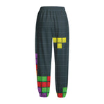 Colorful Block Puzzle Video Game Print Fleece Lined Knit Pants