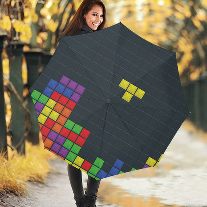 Colorful Block Puzzle Video Game Print Foldable Umbrella