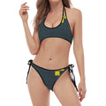 Colorful Block Puzzle Video Game Print Halter Scoop Tie Side Bikini