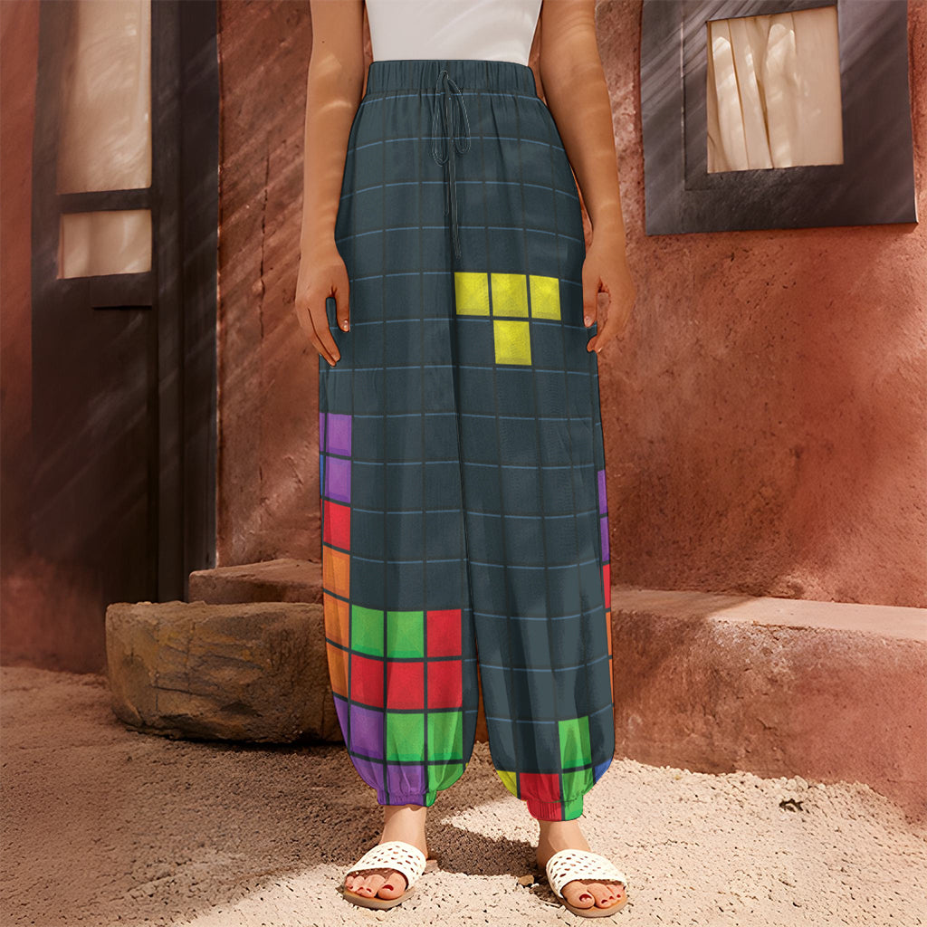 Colorful Block Puzzle Video Game Print Harem Pants