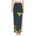 Colorful Block Puzzle Video Game Print High Slit Maxi Skirt