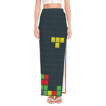 Colorful Block Puzzle Video Game Print High Slit Maxi Skirt